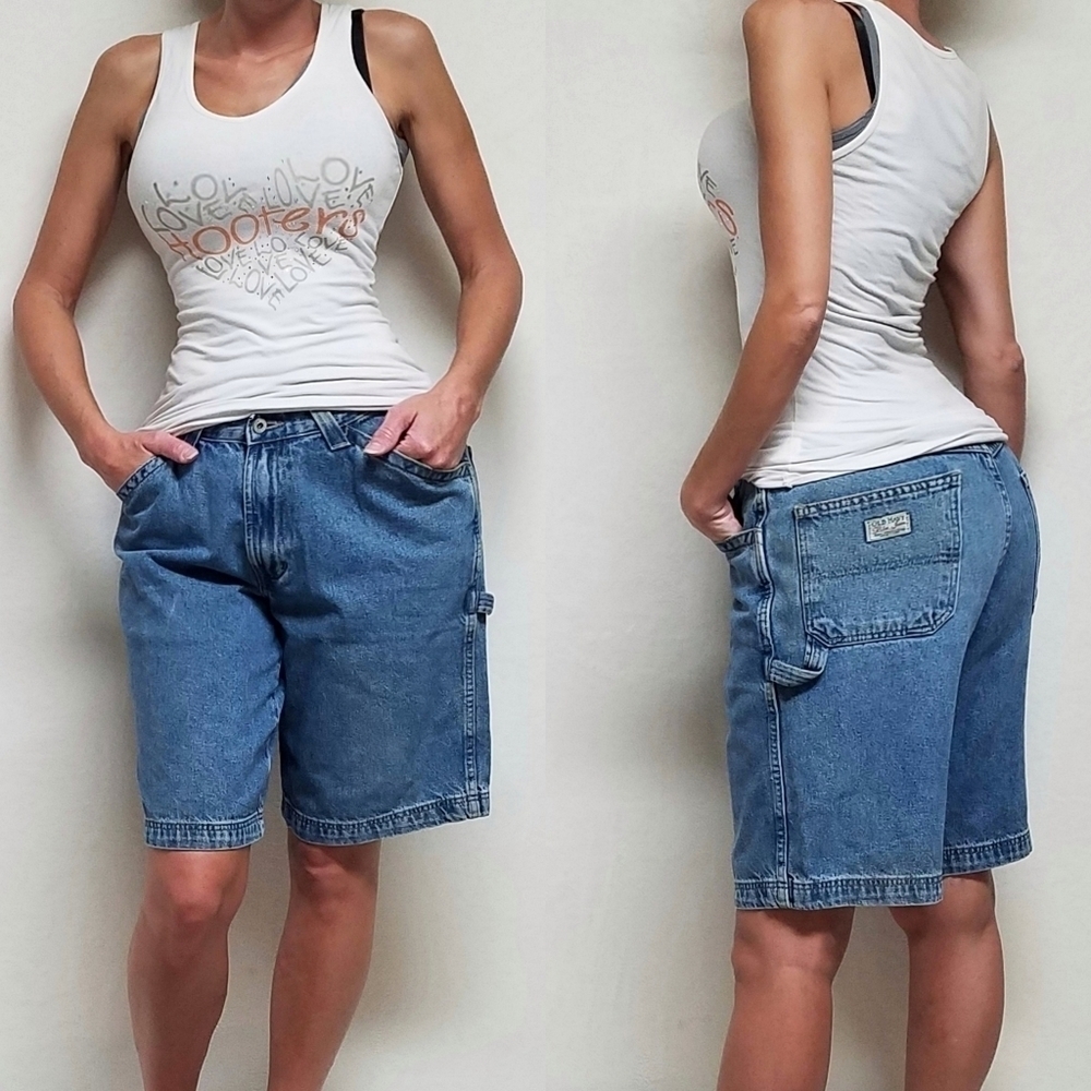 VINTAGE Old Navy Light Wash Stone Wash Distressed Denim Cargo Painters Shorts
